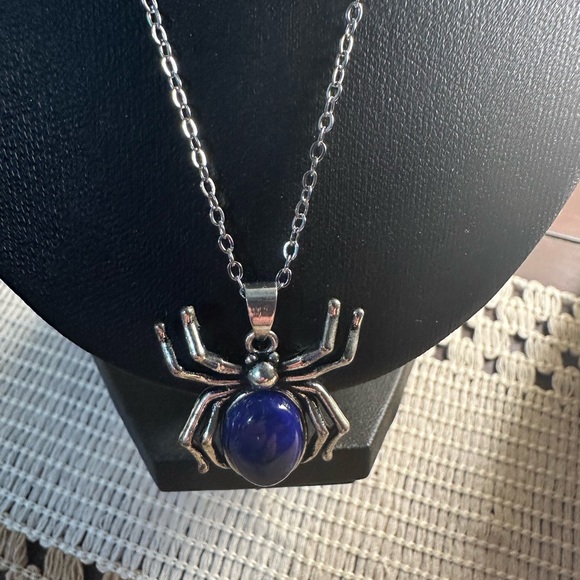 Lapis Lazuli/Copper Spider Pendant Necklace - Picture 7 of 9